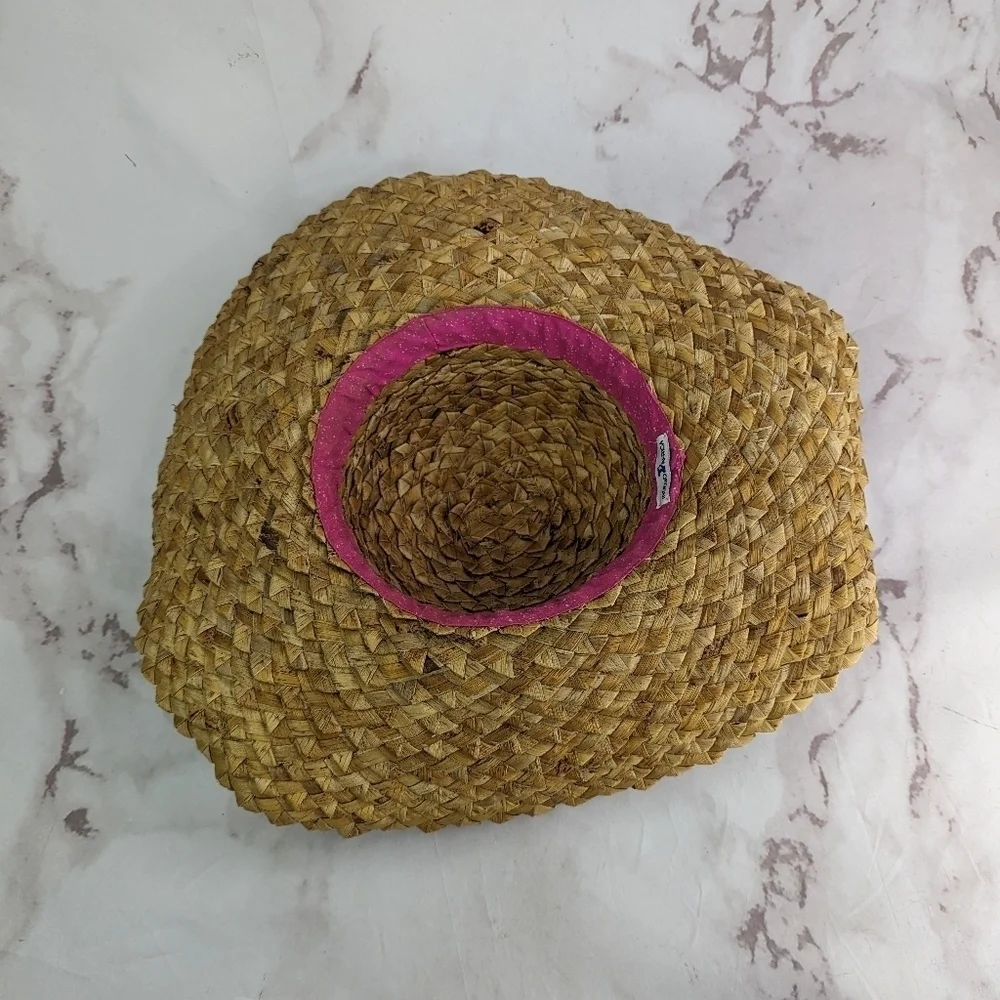 Vintage Hat Straw Sun Ladies Wide Brim Beach Shade Floppy Fabric Indego Africa - Picture 8 of 11